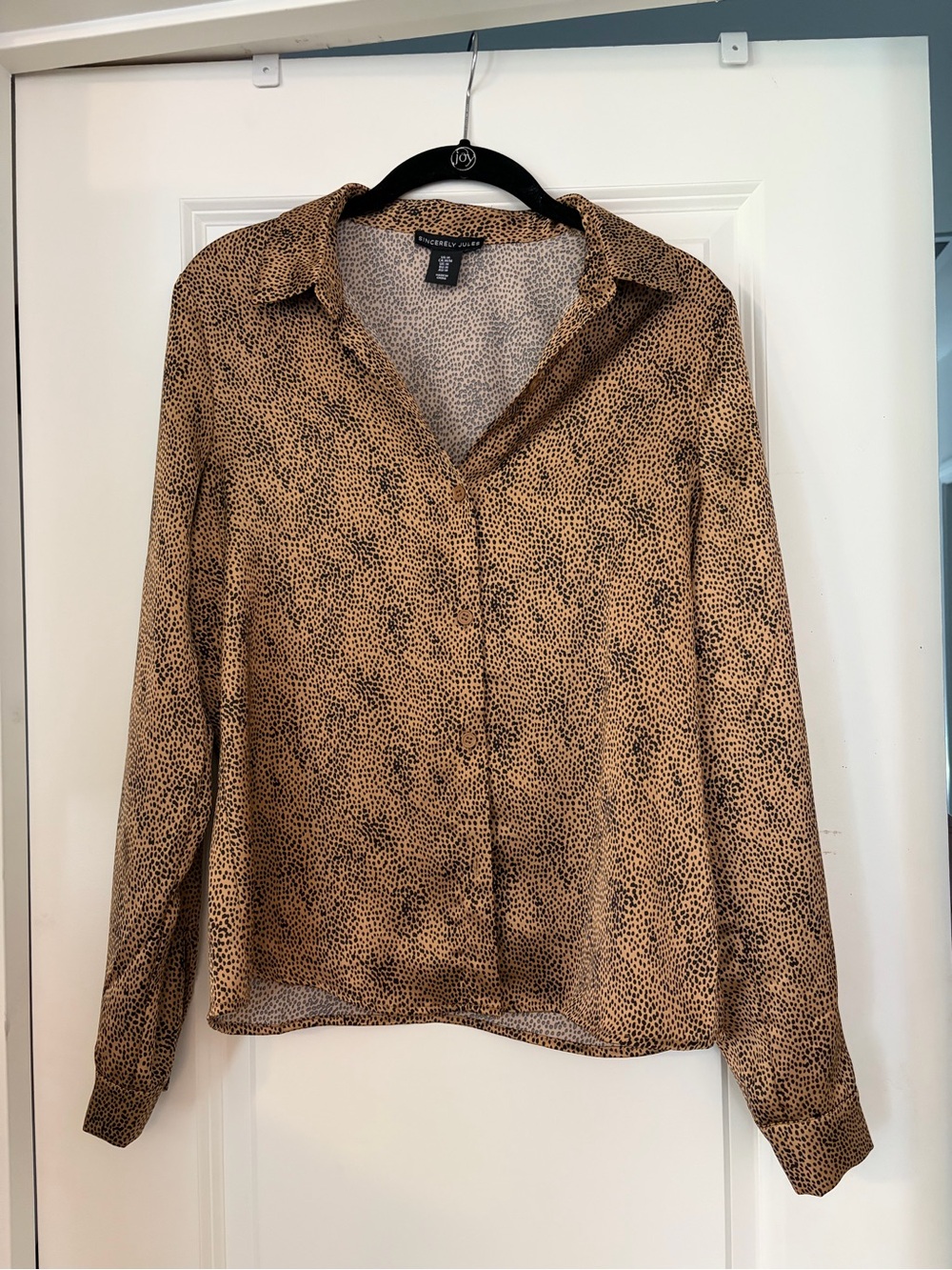 Sincerely Jules Animal-Print Silky Button-Down Shirt/Blouse
